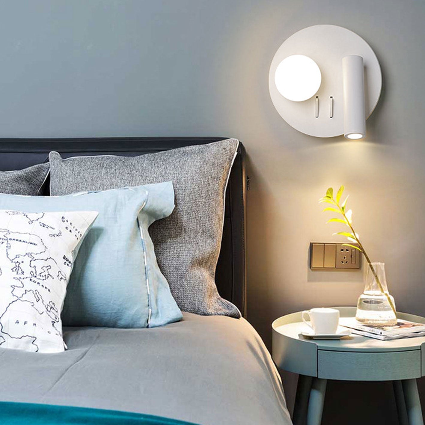 مصباح حائطي LED للقراءة مصنوع من الحديد الأكريليكي دائري/مربع بتصميم بسيط على الطراز الاسكندنافي 