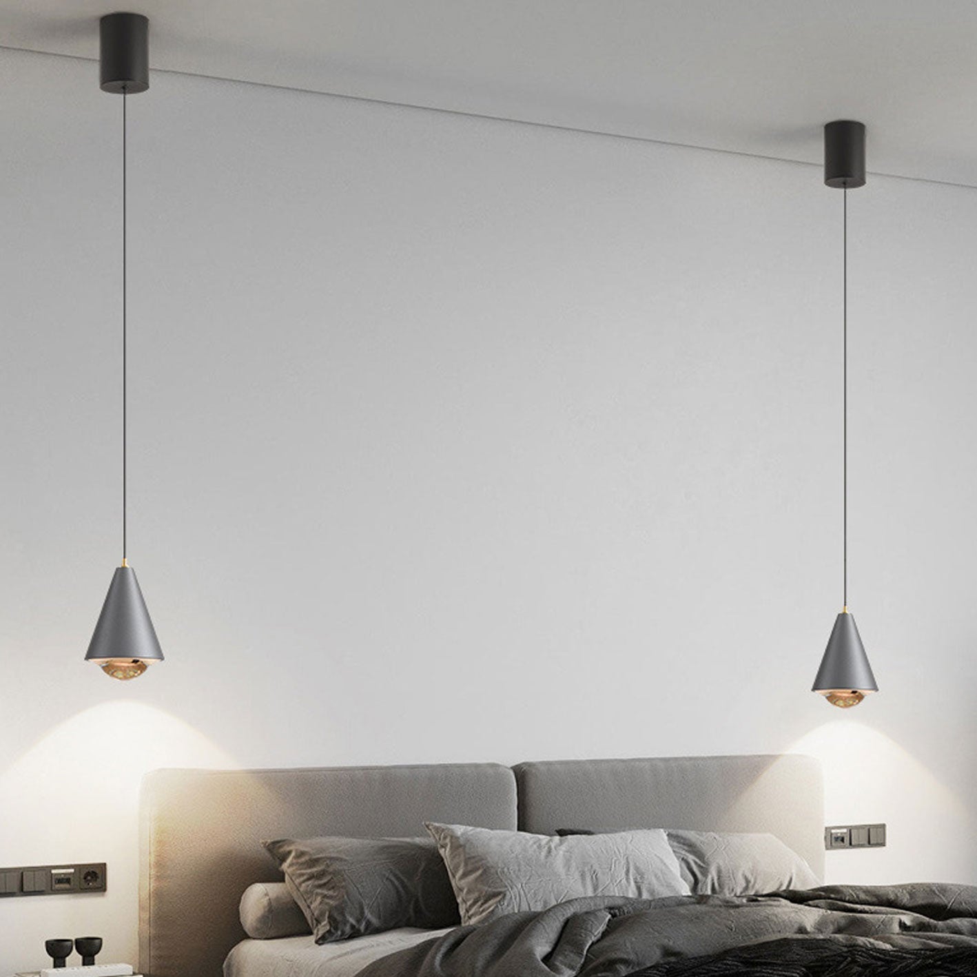 Modern Minimalist Solid Color Free Lift Conical 1-Light Pendant Light