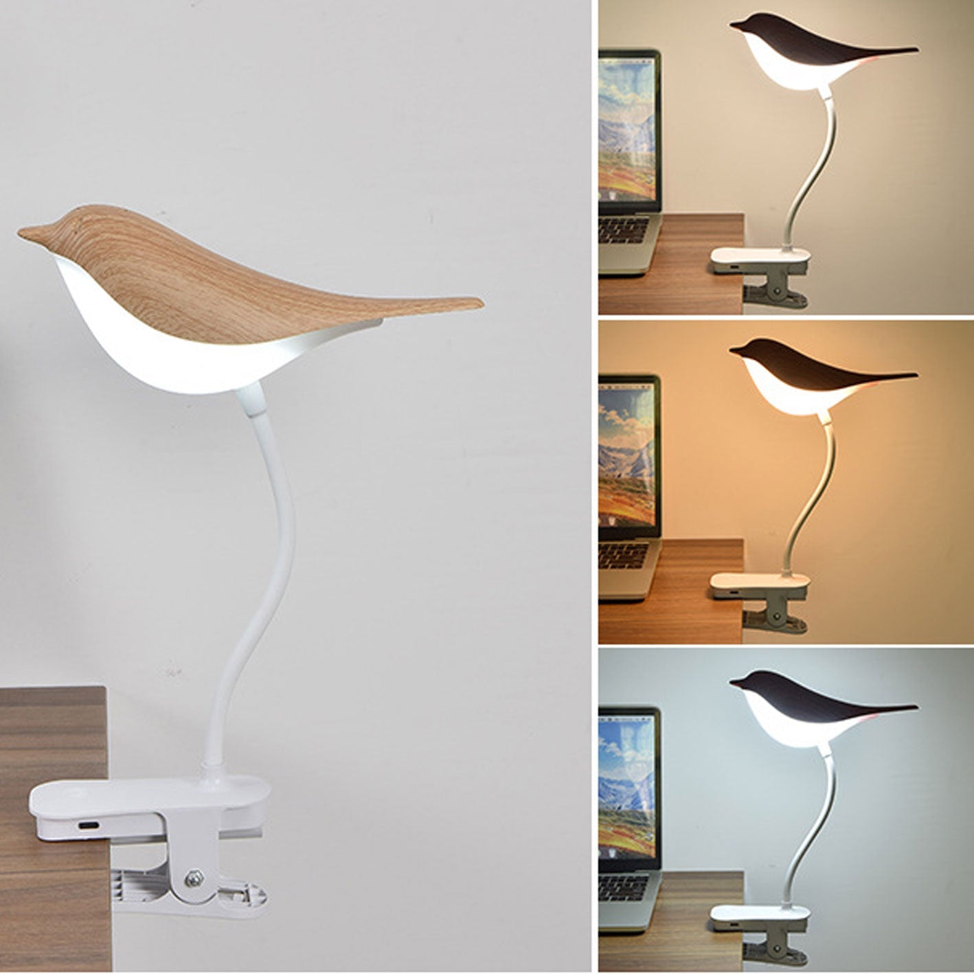 Nordic Creative Bird Clip USB Charging LED Night Light Table Lamp