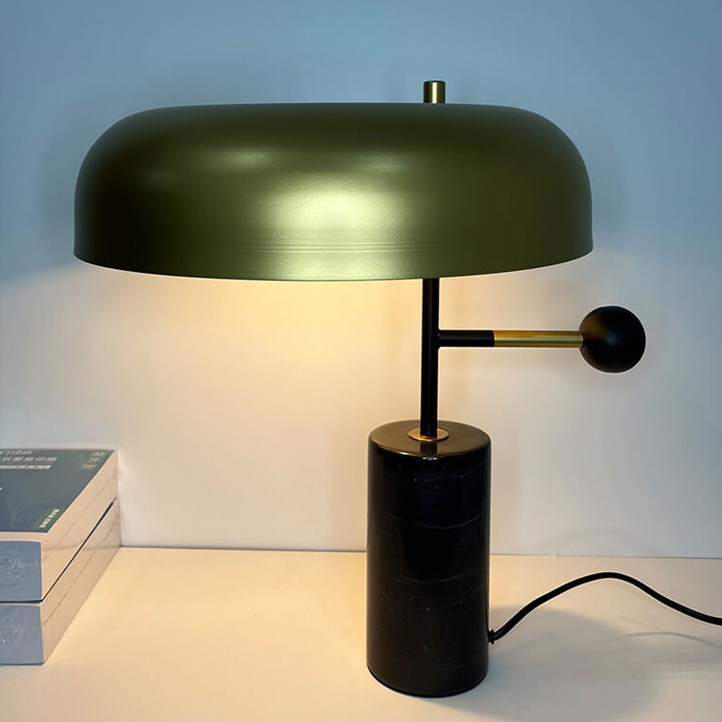 Modern Light Luxury Gold Shade Marble Column Base 1-Light Table Lamp