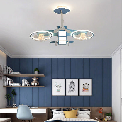 Creative Cartoon Aircraft Kids Flush Mount Ceiling Fan Light