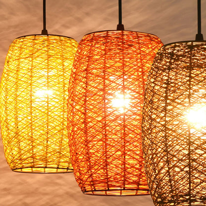 Modern Rustic Rattan Cylindrical 1-Light Pendant Light
