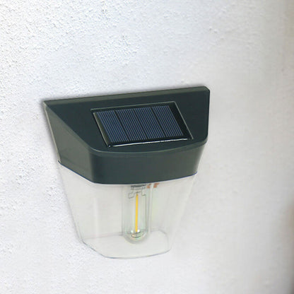مصباح حائط LED خارجي مقاوم للماء على شكل شبه منحرف شفاف يعمل بالطاقة الشمسية من ABS 
