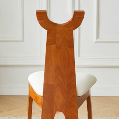 Traditional Vintage Cowl Square Cotton Linen Cat Scratch Leather Solid Wood Dining Chair Backrest Armless For Dining Room