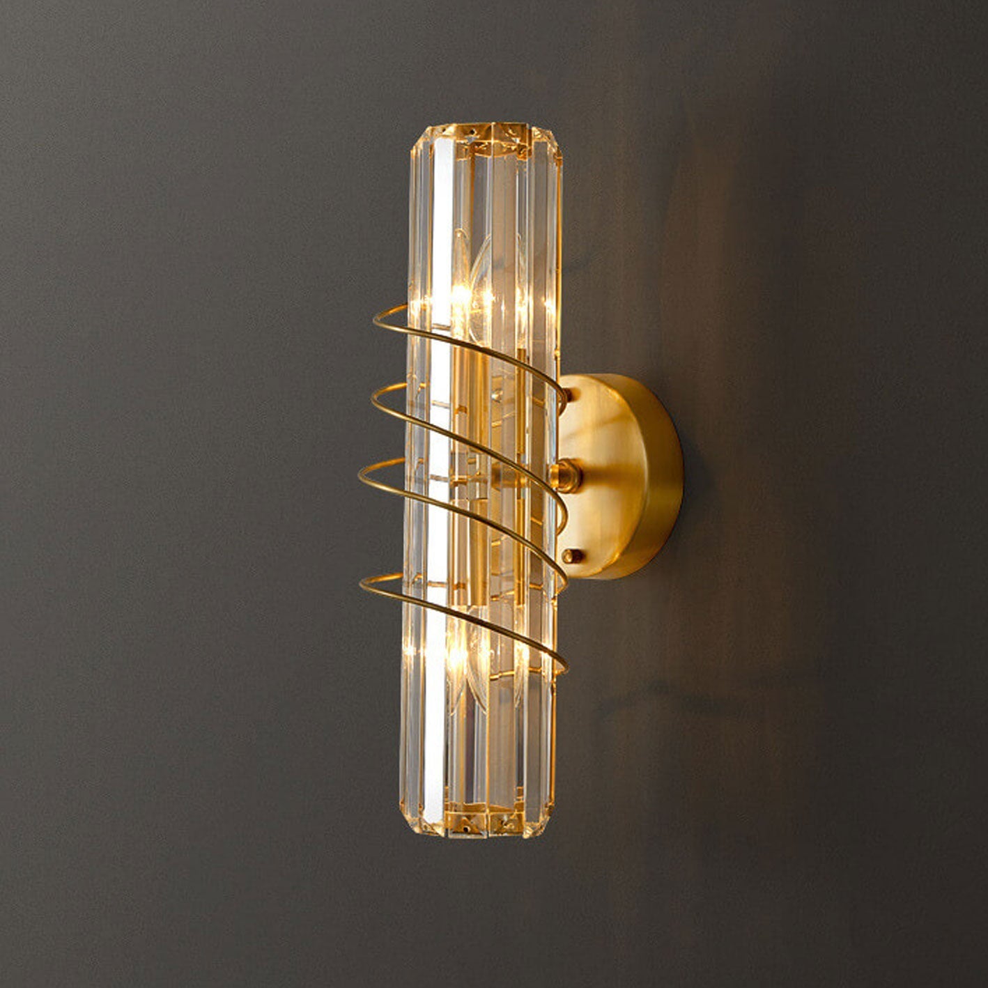 Nordic Luxury Brass Crystal Geometric Ring 2/3 Light Wall Sconce Lamp