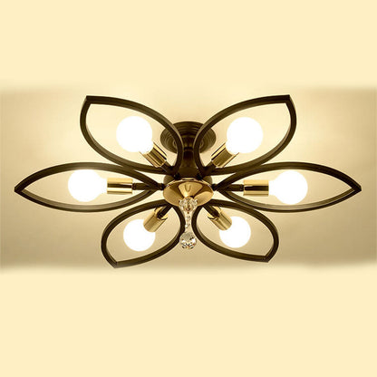 Nordic Light Luxury Wrought Iron Crystal 6/8-Light Flush Mount Ceiling Light