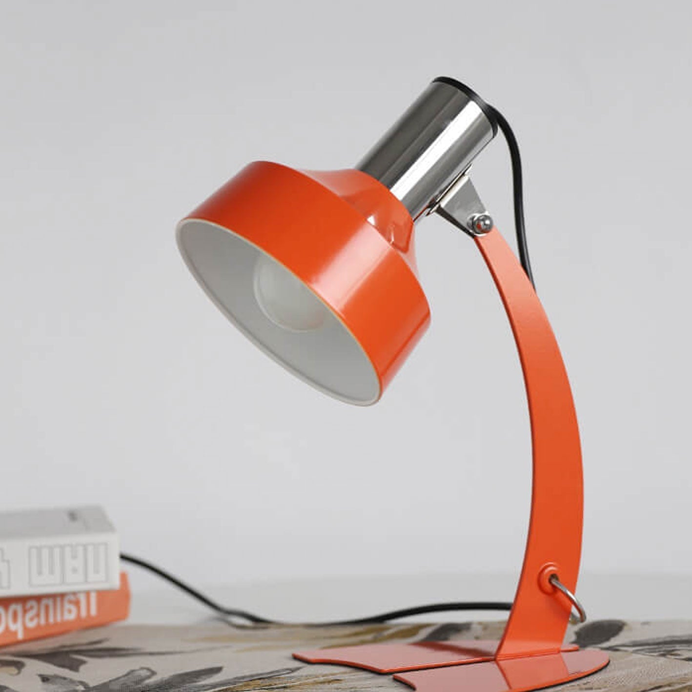 Vintage Orange Iron Dome Shade Fishtail Base  1-Light Table Lamp