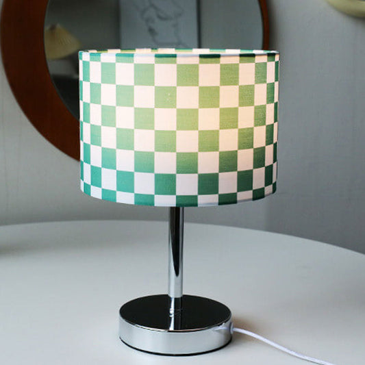 Vintage Checkerboard Grid Colored Fabric Column 1-Light Table Lamp