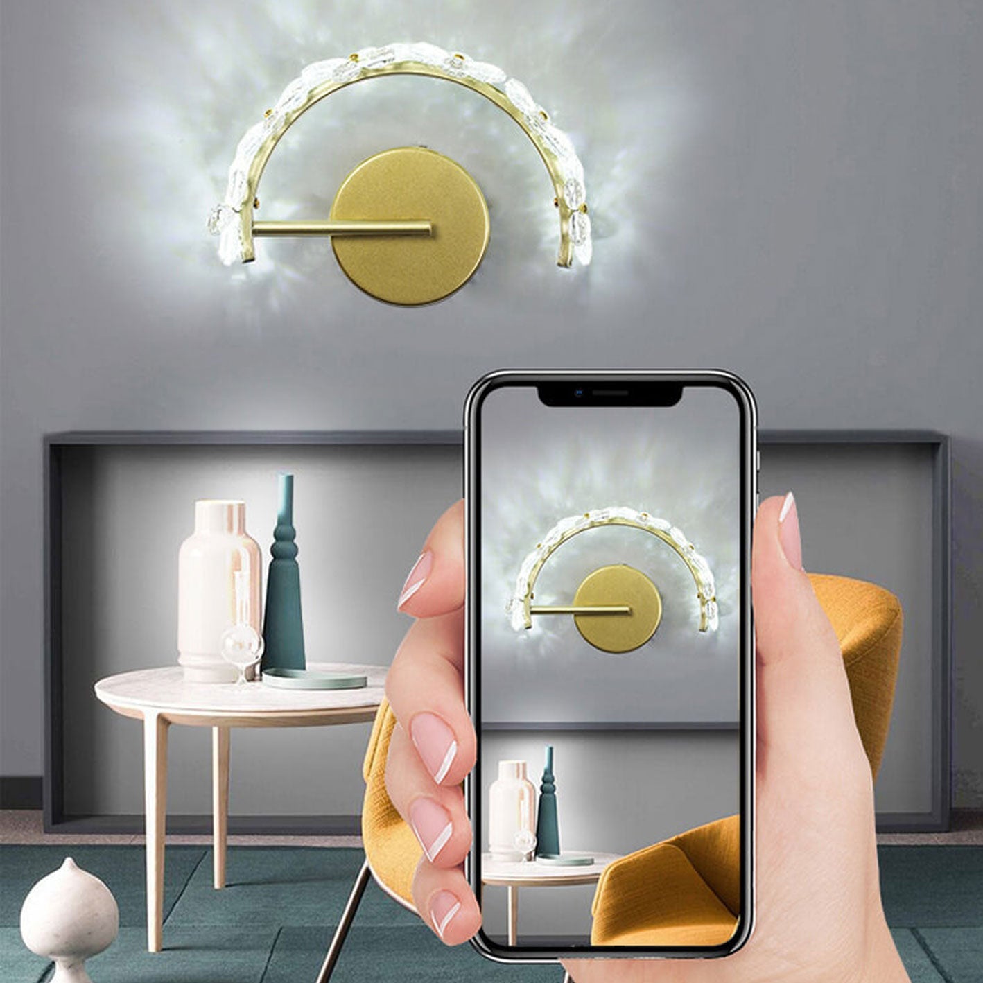 Nordic Gold Crystal Flower Half Circle  LED Wall Sconce Lamp