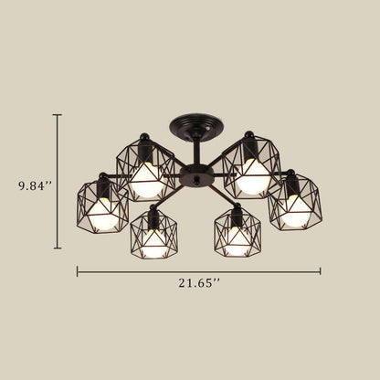 Wrought Iron 6-Light Geometric Lampshade Chandeliers