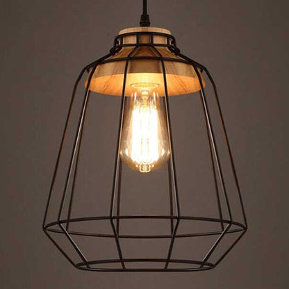 Industrial Retro Black Cage Metal 1-Light Pendant Light