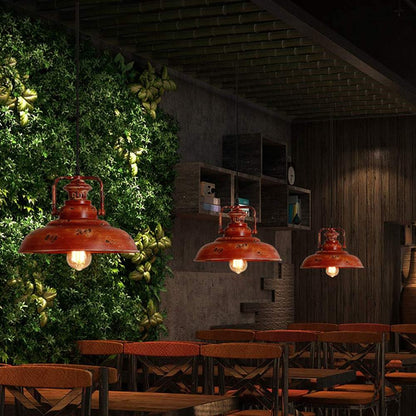 Retro Red Rust 1-Light Dome Pendant Light