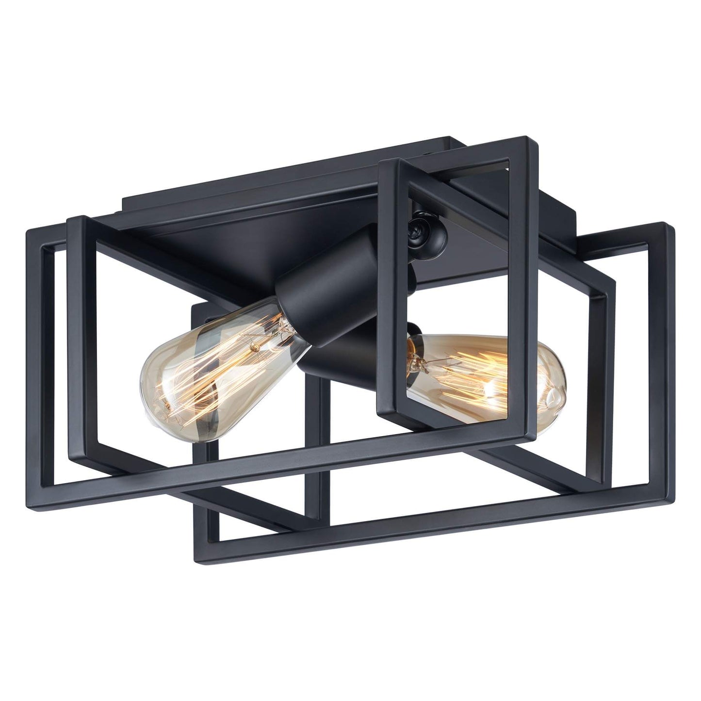 Industrial 2-Light Open Geometric Frame Flush Mount Lighting