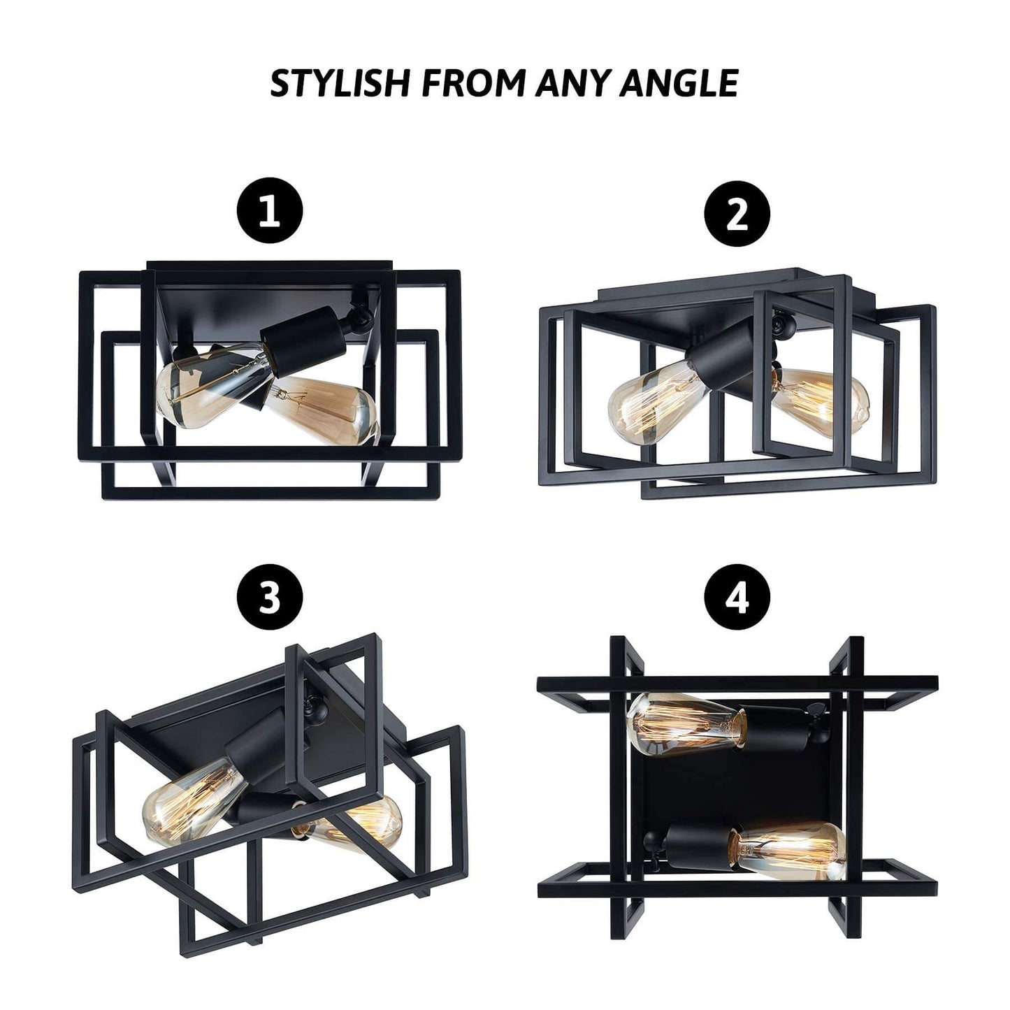 Industrial 2-Light Open Geometric Frame Flush Mount Lighting