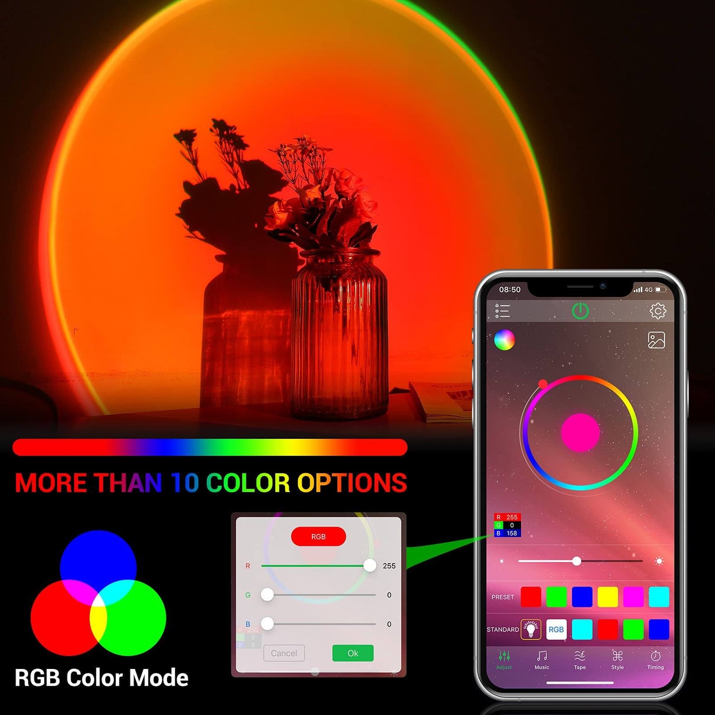 Sunset Lamp APP Control Sunset Projection Lamp 16 RGB 180 Degree Rotation Floor Lamps