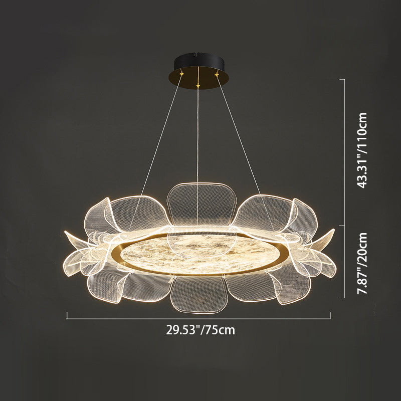 Modern Minimalist Round Flower Clear Metal Acrylic LED Island Light Chandelier For Dining Room