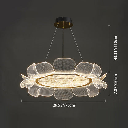 Modern Minimalist Round Flower Clear Metal Acrylic LED Island Light Chandelier For Dining Room