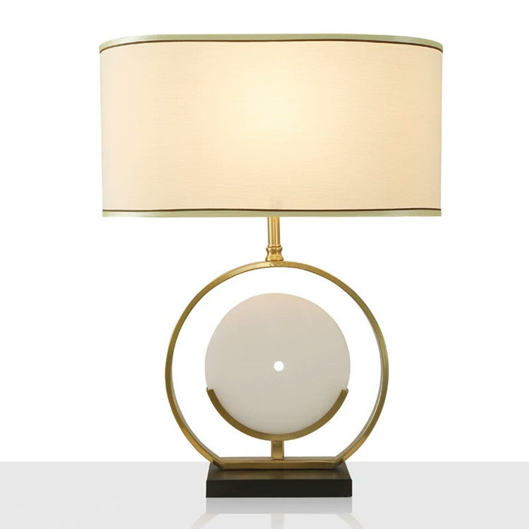 Chinese Simple Fabric Lampshade Marble Base 1-Light Table Lamp