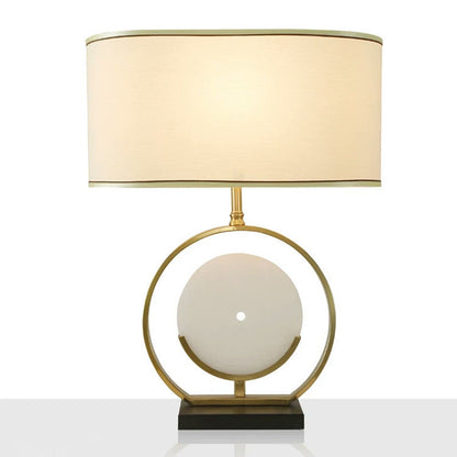 Chinese Simple Fabric Lampshade Marble Base 1-Light Table Lamp