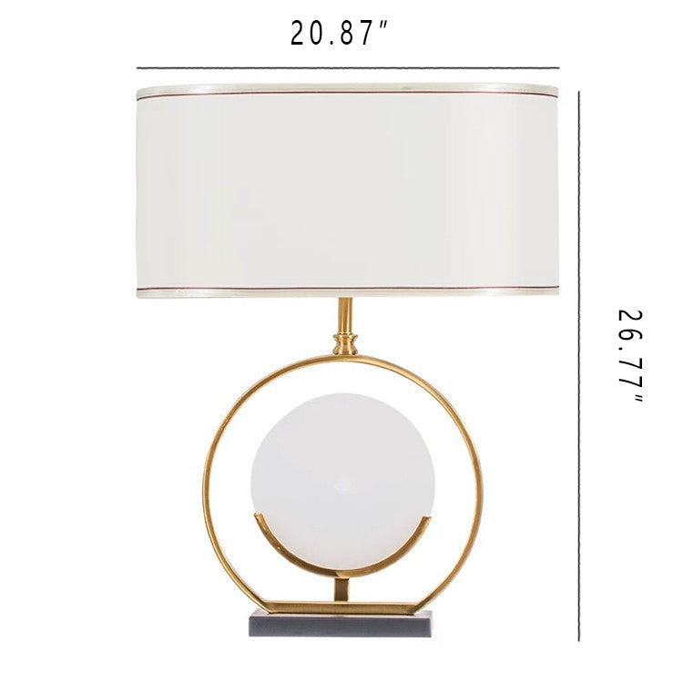 Chinese Simple Fabric Lampshade Marble Base 1-Light Table Lamp