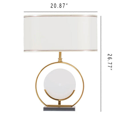 Chinese Simple Fabric Lampshade Marble Base 1-Light Table Lamp