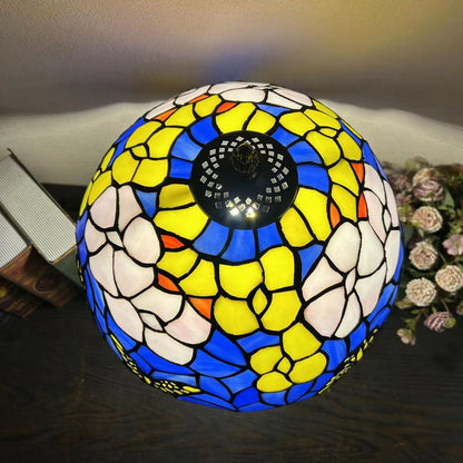 Traditional Tiffany Metal Glass Dome Grape Flower Dragonfly Butterfly 1-Light Table Lamp For Bedside