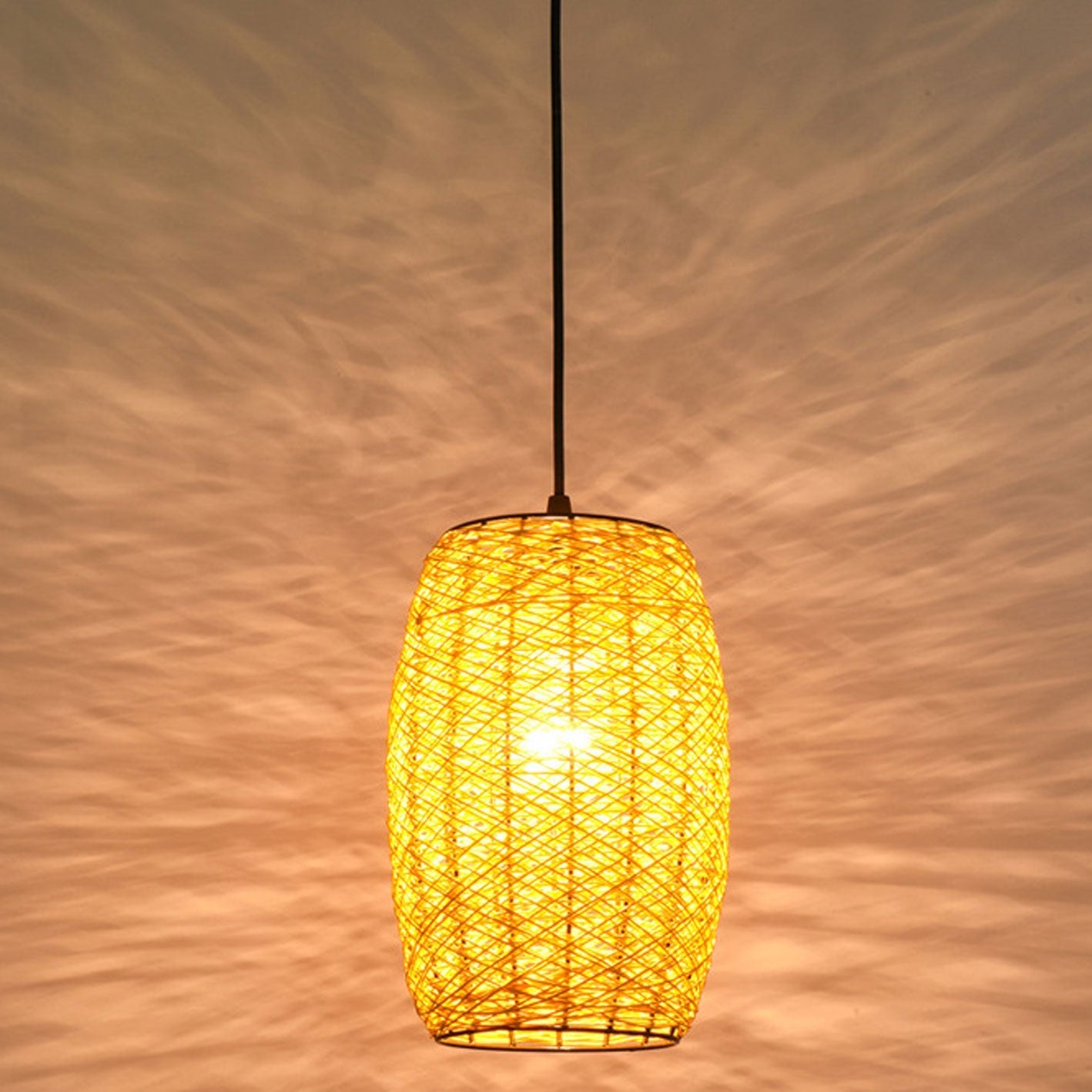 Modern Rustic Rattan Cylindrical 1-Light Pendant Light