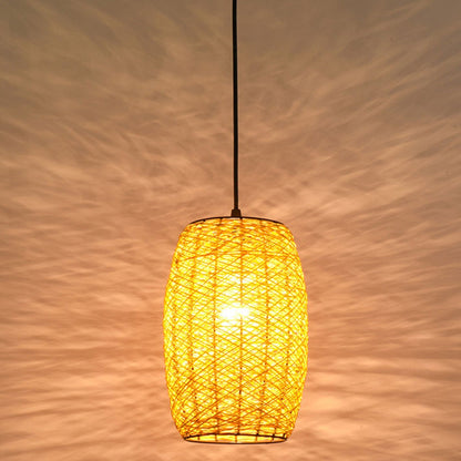 Modern Rustic Rattan Cylindrical 1-Light Pendant Light