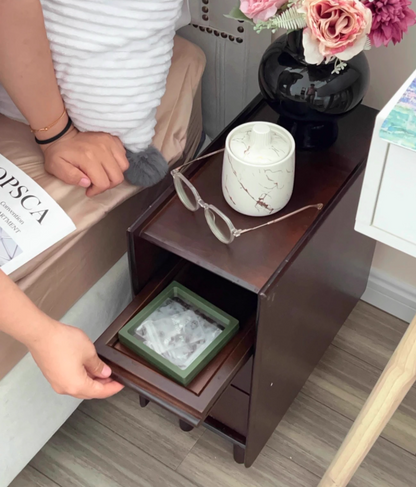 Contemporary Simplicity Rectangular Solid Wood Ultra-Narrow Nightstand Space-Saving Cabinet 2-Drawer For Bedroom