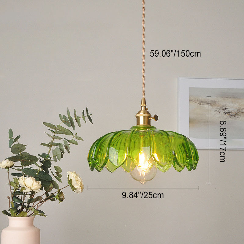 Modern Art Deco Sunflower Lotus Leaf Glass Shade Brass 1-Light Pendant Light For Living Room