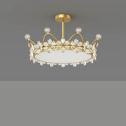 Modern Minimalist Wrought Iron Crystal Crown Projection LED Flush Mount Ceiling Light