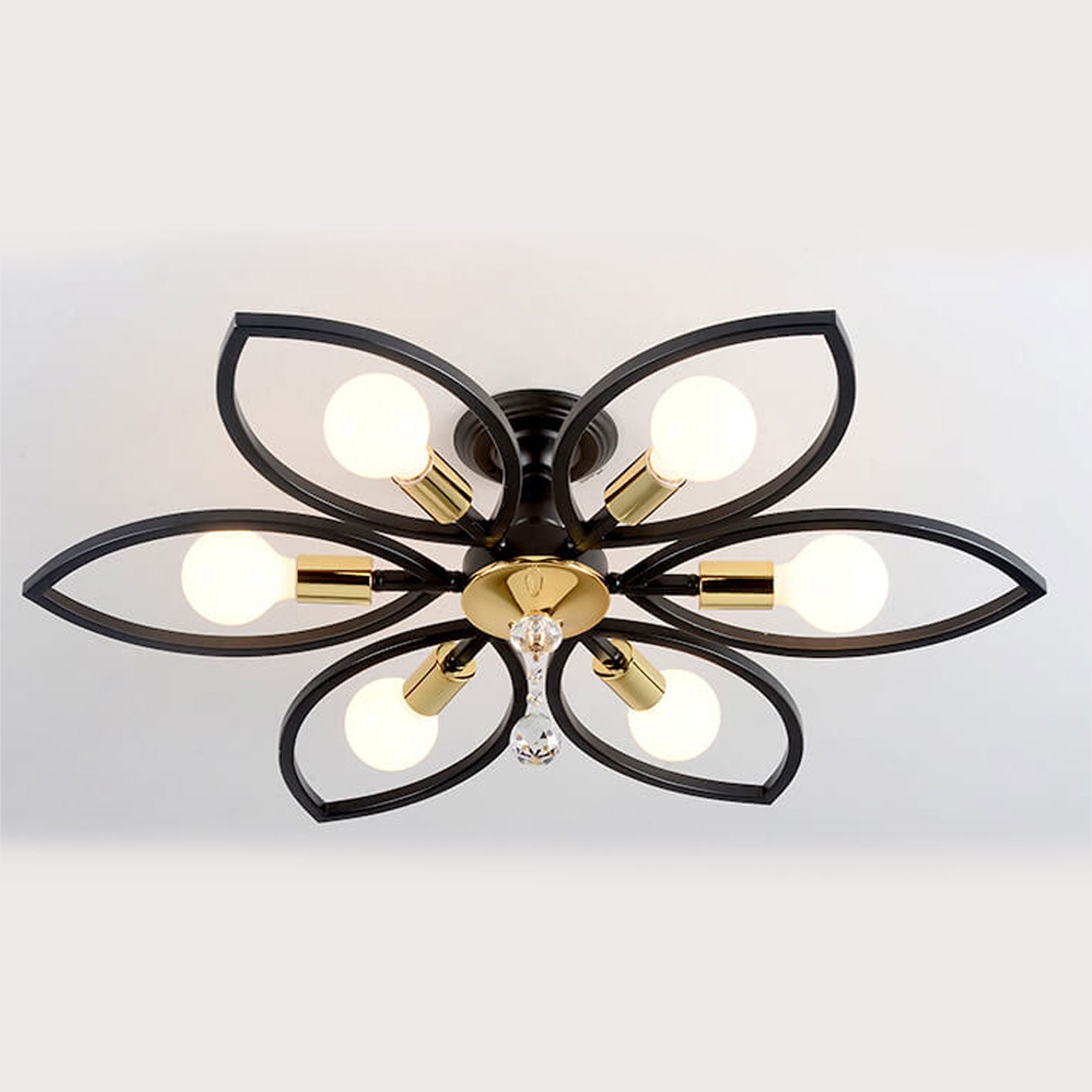 Nordic Light Luxury Wrought Iron Crystal 6/8-Light Flush Mount Ceiling Light