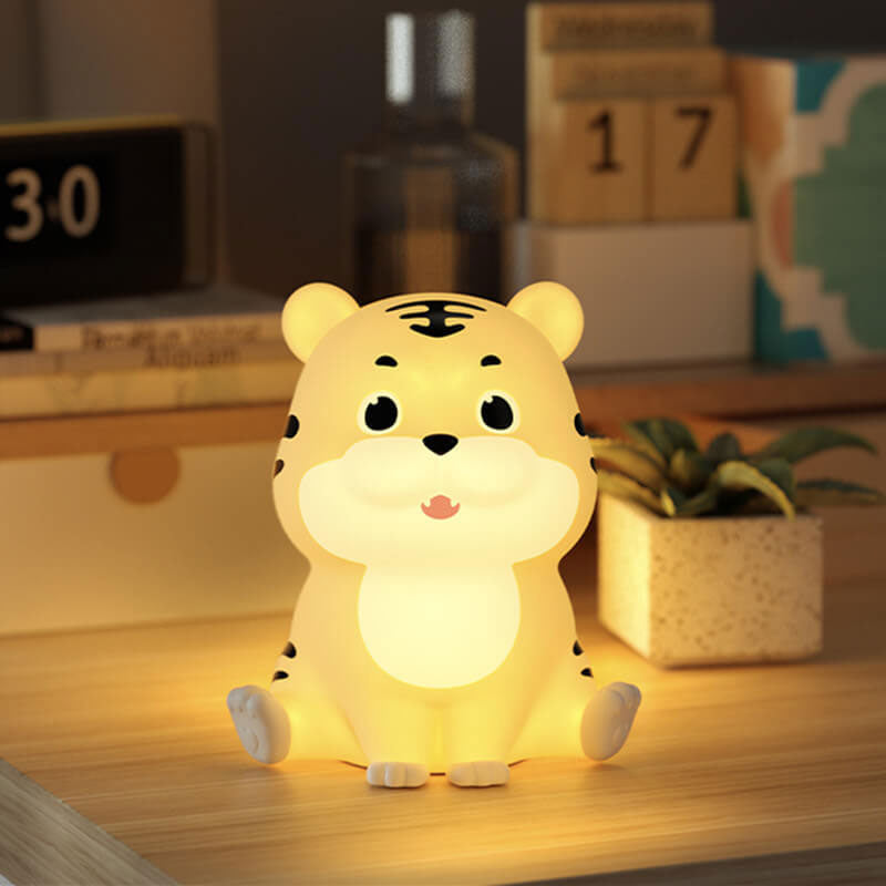Childlike Cute Cartoon Silicone Tiger Design LED Night Light Table Lamp