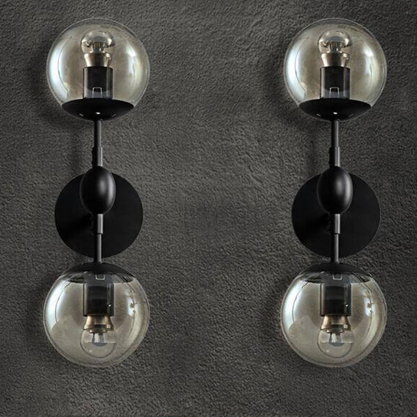 Nordic Minimalist Retro Glass Wrought Iron 2-Light Wall Sconce Lamp