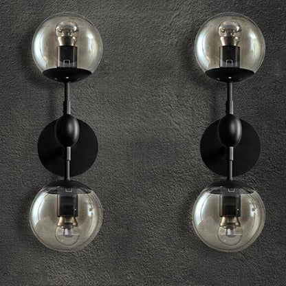 Nordic Minimalist Retro Glass Wrought Iron 2-Light Wall Sconce Lamp