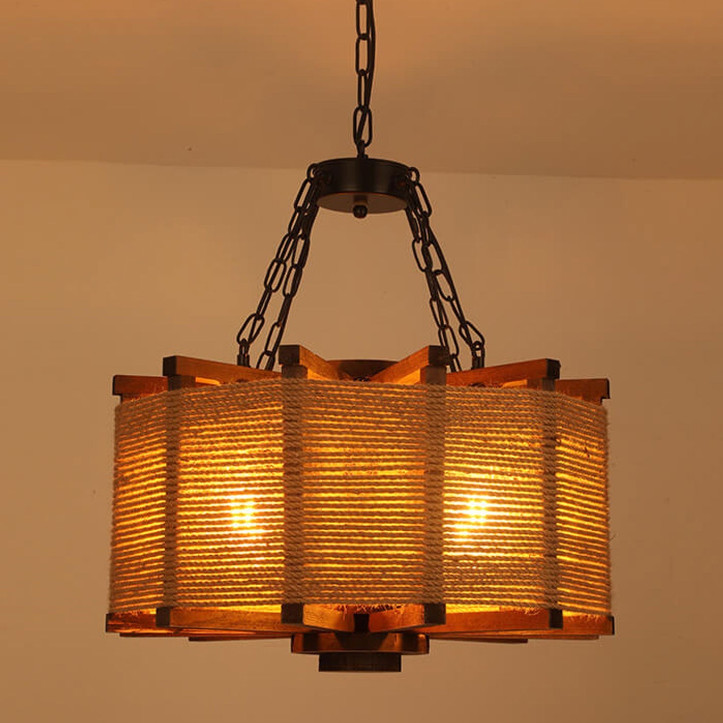 Northern Retro Industrial Wrought Iron Hemp Rope 4-Light Chandelier