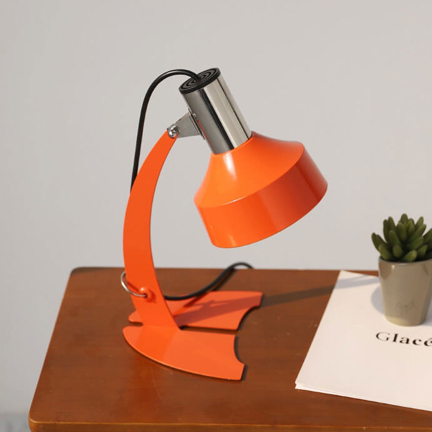Vintage Orange Iron Dome Shade Fishtail Base  1-Light Table Lamp