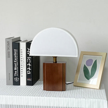Vintage Semicircle Fabric Wooden Base 1-Light Table Lamp