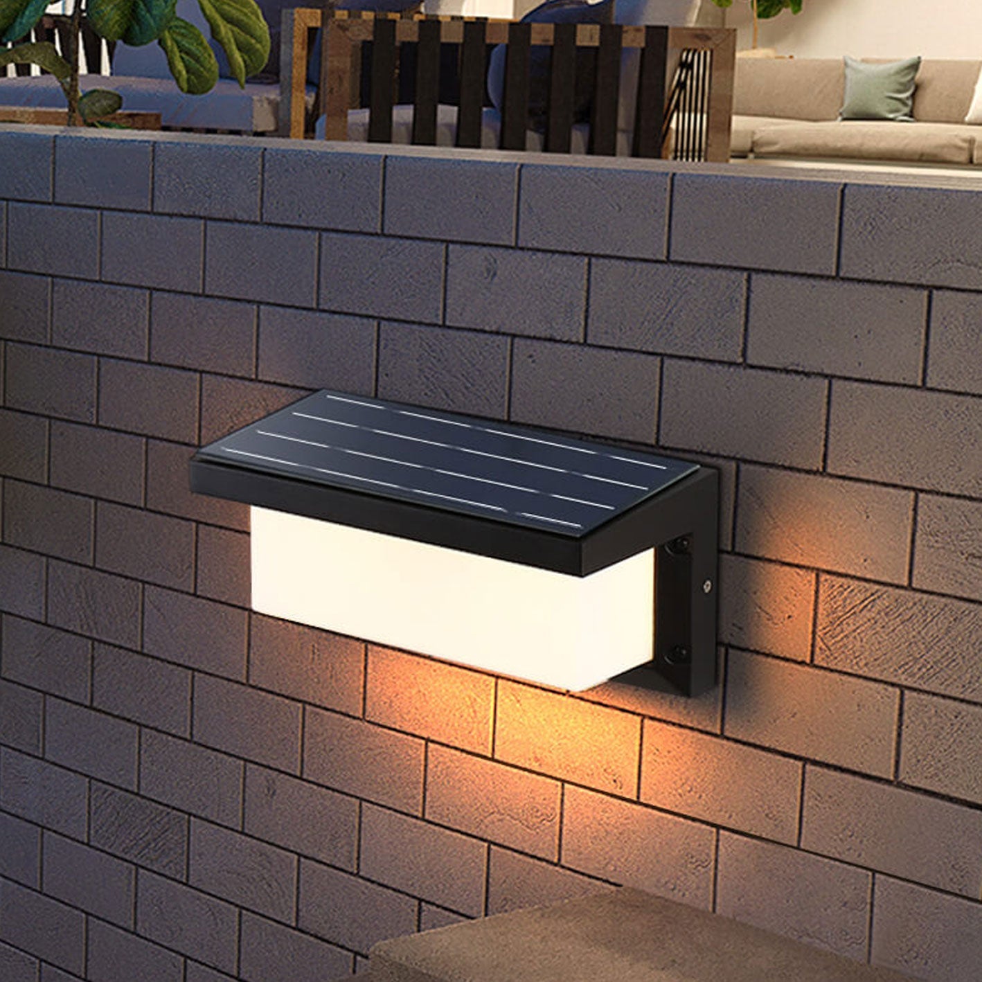 مصباح حائط LED خارجي مقاوم للماء بتصميم هندسي مربع حديث يعمل بالطاقة الشمسية 
