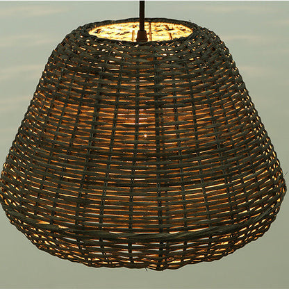 Modern Rattan Vintage Southeast Asian Style 1-Light Pendant Light