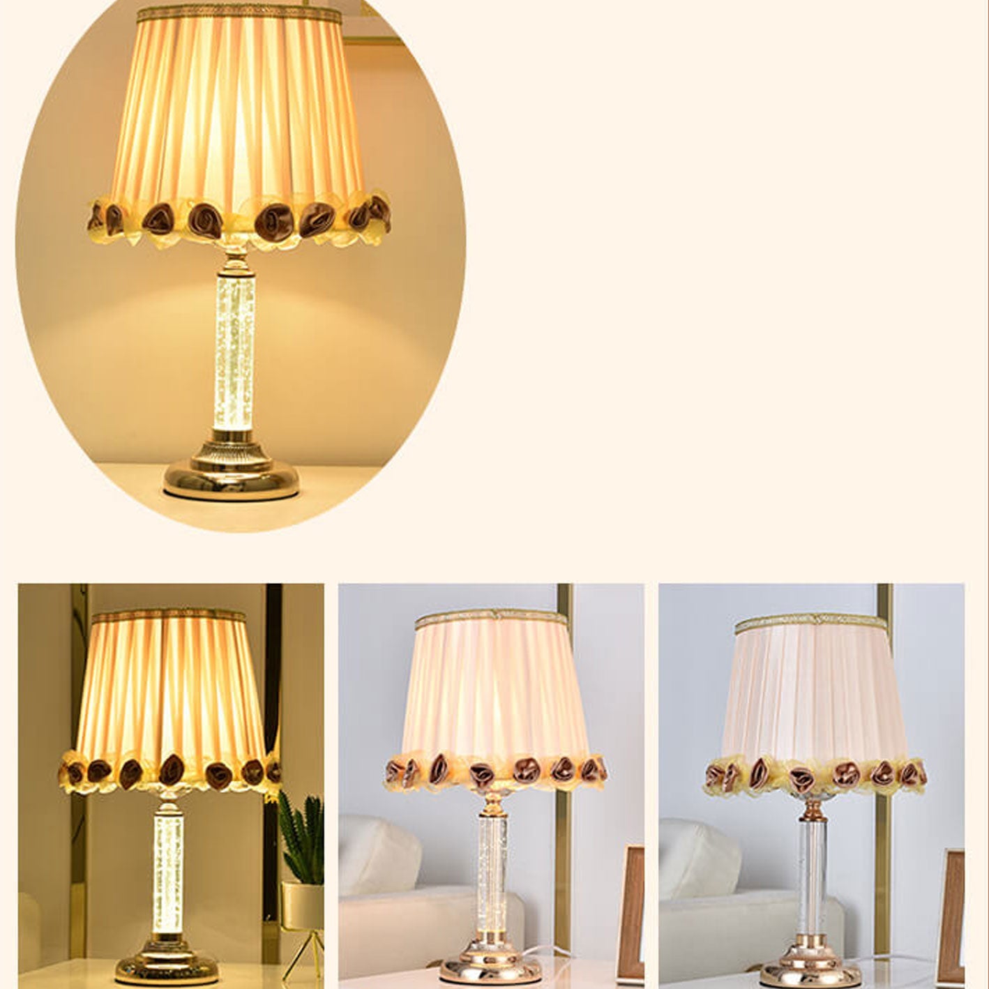 European Crystal Brightness Adjustable Remote Control 1-Light Table Lamp