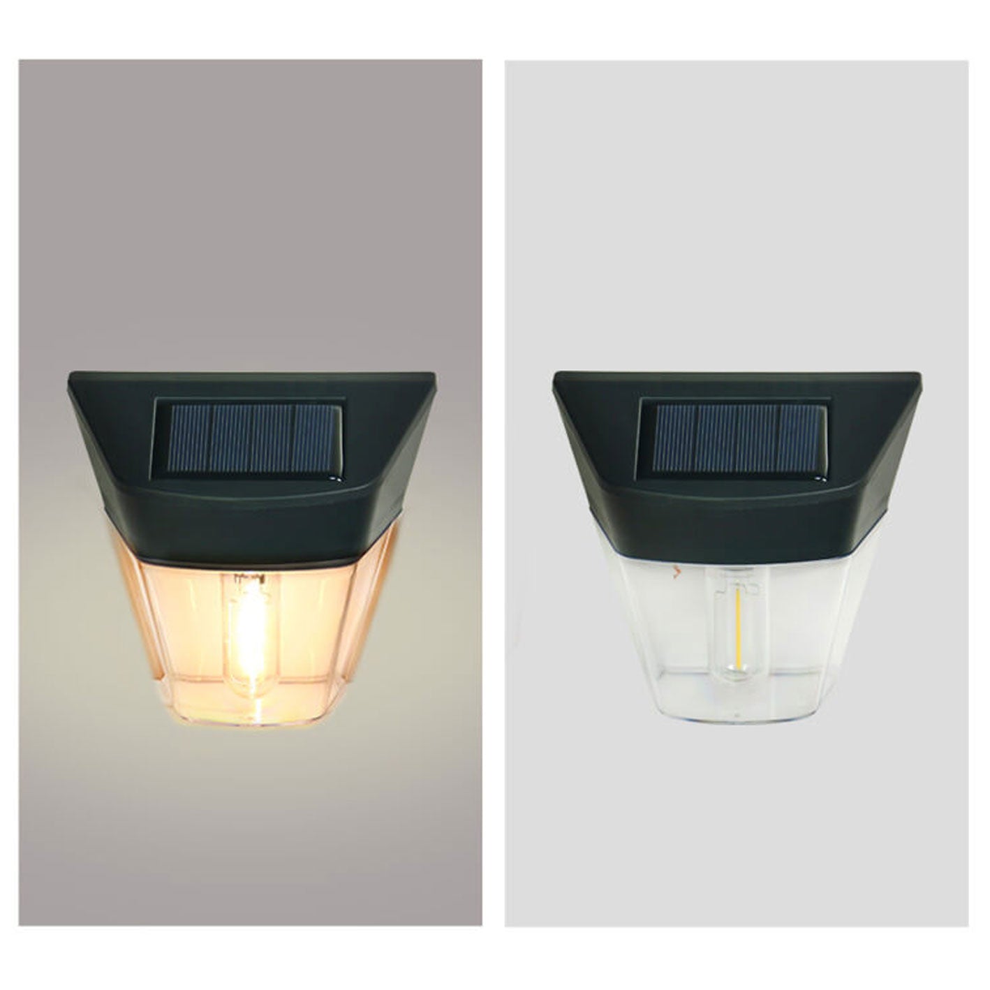 مصباح حائط LED خارجي مقاوم للماء على شكل شبه منحرف شفاف يعمل بالطاقة الشمسية من ABS 