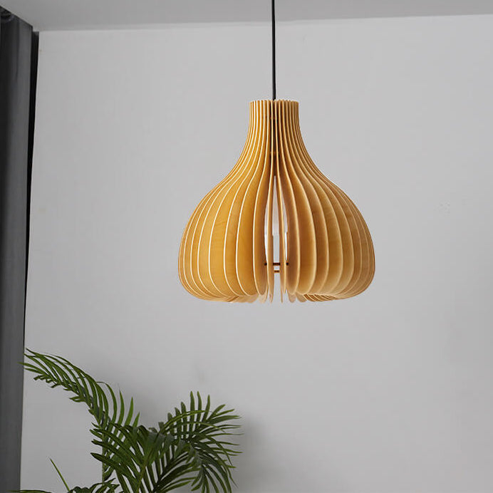 Traditional Solid Wood Sydney Shaped Hollow Japanese 1-Light Pendant Light