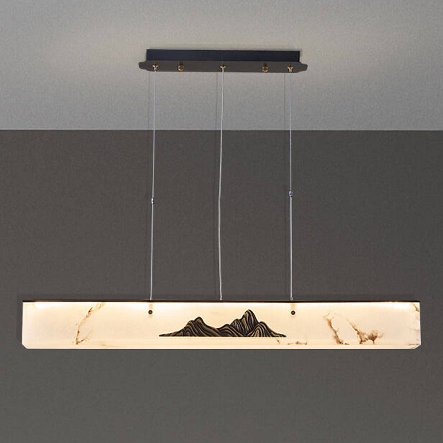 Modern Luxury Marble Long Copper Zen Island Light LED Chandelier