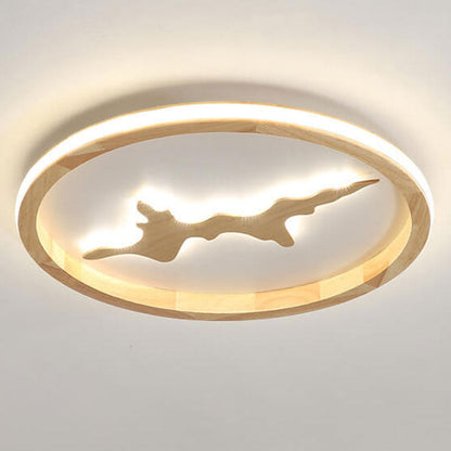 Nordic Round Solid Wood Zen LED Flush Mount Ceiling Light
