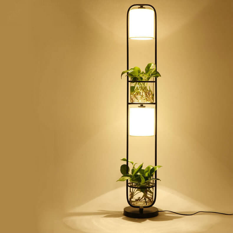 Industrial Cylinder Fabric 2-Light Plant Hydroponics Standing Floor Lamps