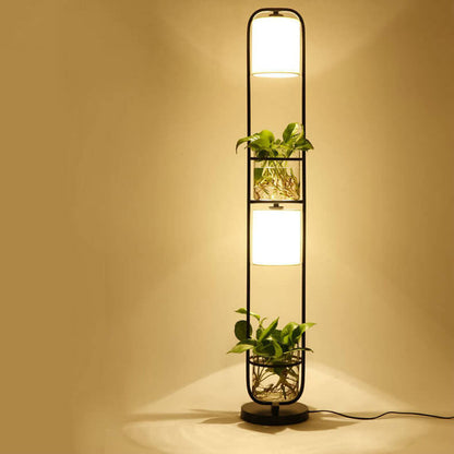Industrial Cylinder Fabric 2-Light Plant Hydroponics Standing Floor Lamps