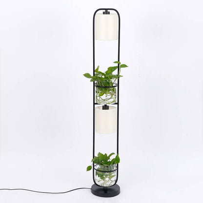 Industrial Cylinder Fabric 2-Light Plant Hydroponics Standing Floor Lamps