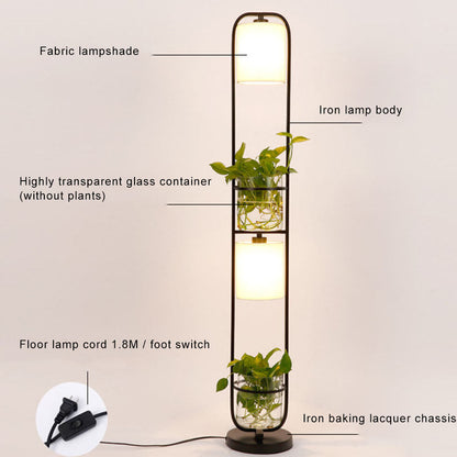 Industrial Cylinder Fabric 2-Light Plant Hydroponics Standing Floor Lamps