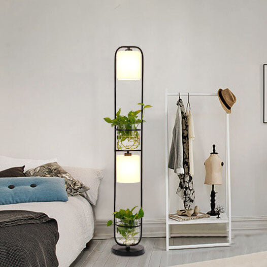 Industrial Cylinder Fabric 2-Light Plant Hydroponics Standing Floor Lamps